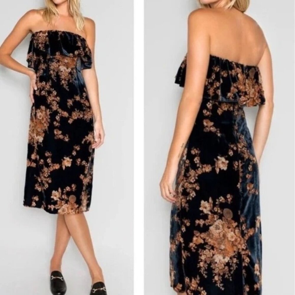 Skylar + Madison Women's Size Small Velvet Burn Out Cold Shoulder‎ Midi Dress